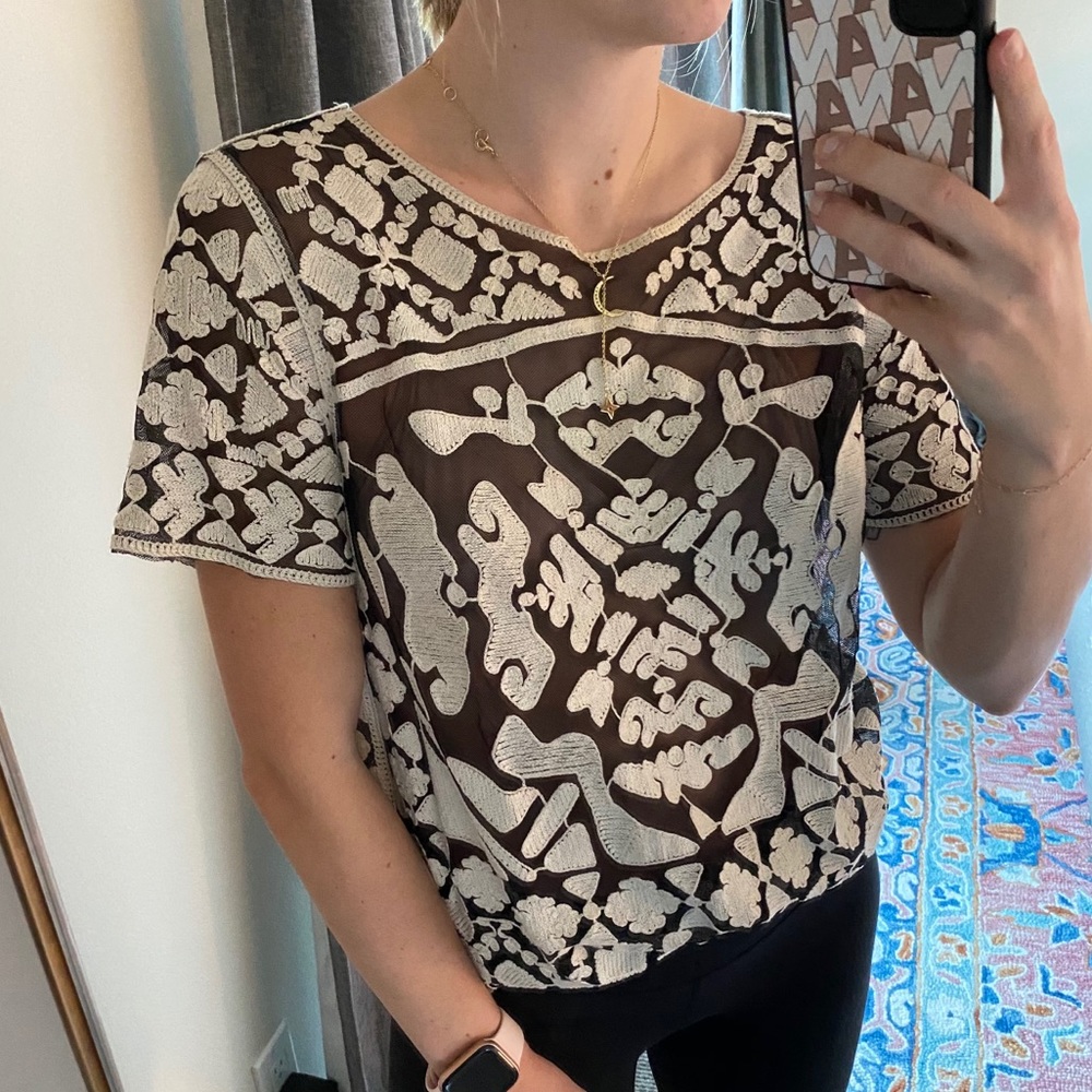 Moving sale! Anthropologie B&W Embroidered Top